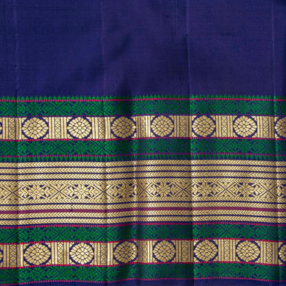Navy Blue And Magenta Kanchipuram Silk Saree With Veldhari Stripes For Festive Wear PV NYC 1781