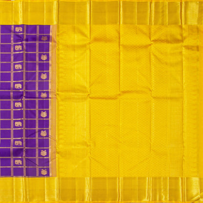 Violet And Yellow Kanchipuram Silk Saree With Zari Checks For Bridal Wear PV NYC 1762
