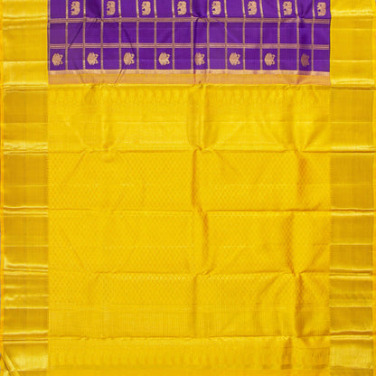 Violet And Yellow Kanchipuram Silk Saree With Zari Checks For Bridal Wear PV NYC 1762