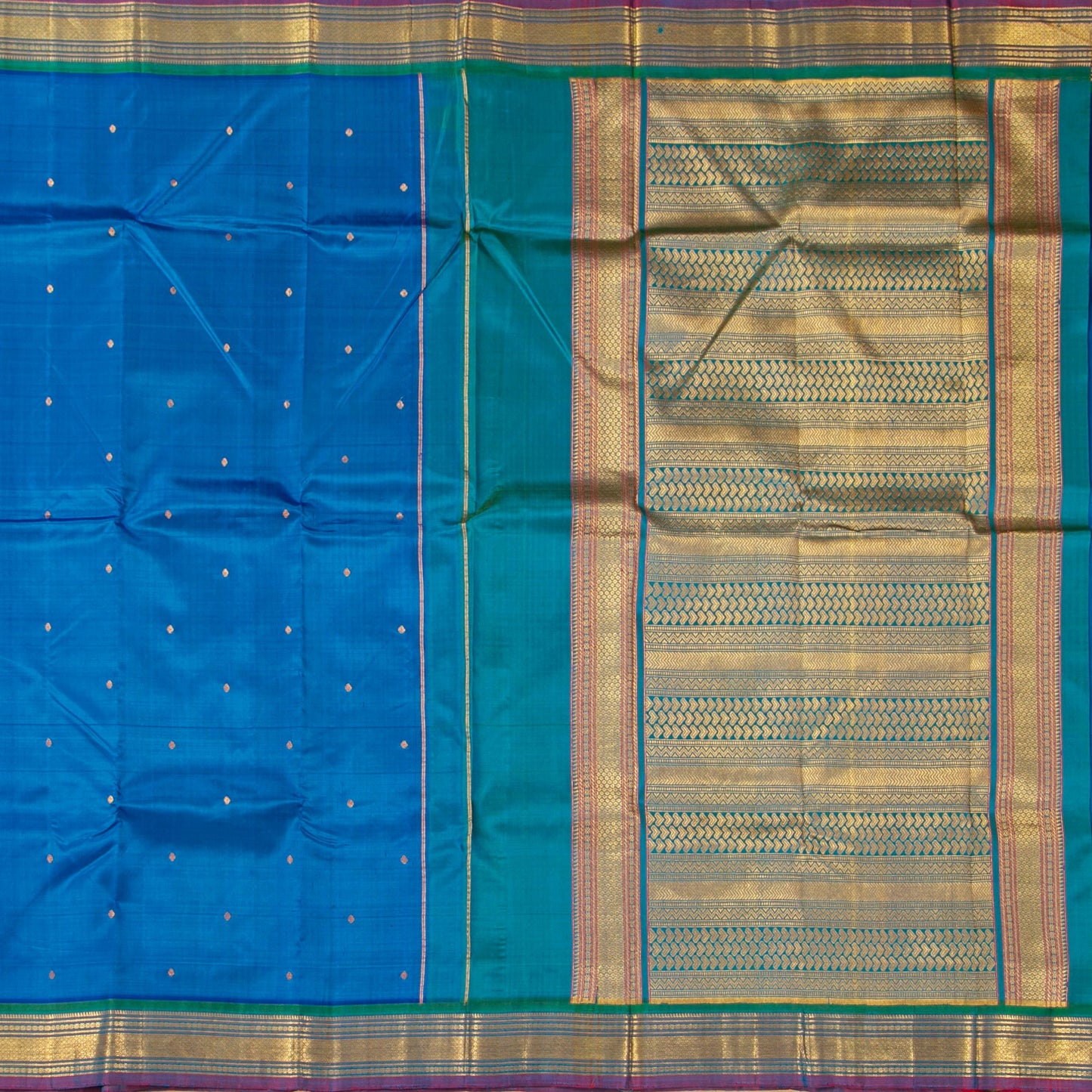 Blue And Turquoise Kanchipuram Silk Saree With Zari Butta For Festive Wear PV NYC 1816