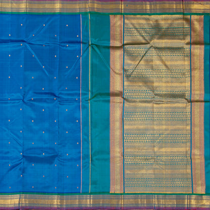 Blue And Turquoise Kanchipuram Silk Saree With Zari Butta For Festive Wear PV NYC 1816