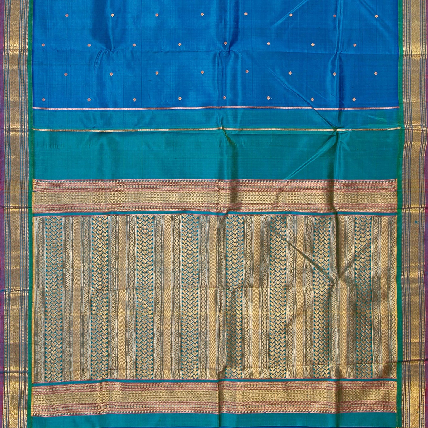 Blue And Turquoise Kanchipuram Silk Saree With Zari Butta For Festive Wear PV NYC 1816