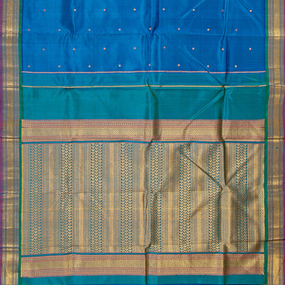 Blue And Turquoise Kanchipuram Silk Saree With Zari Butta For Festive Wear PV NYC 1816