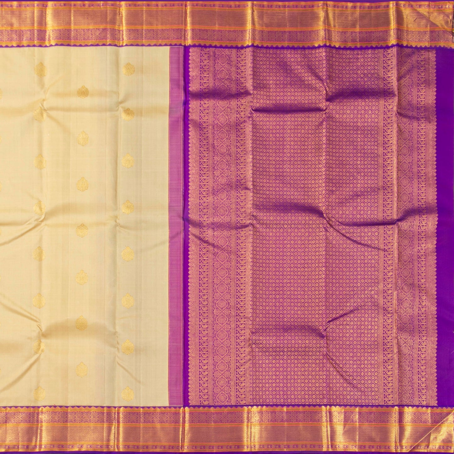 Beige And Purple Kanchipuram Silk Saree For Wedding Wear PV NYC 1924
