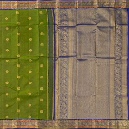 Olive Green And Royal Blue Kanchipuram Silk Saree For Festive Wear PV NYC 1815