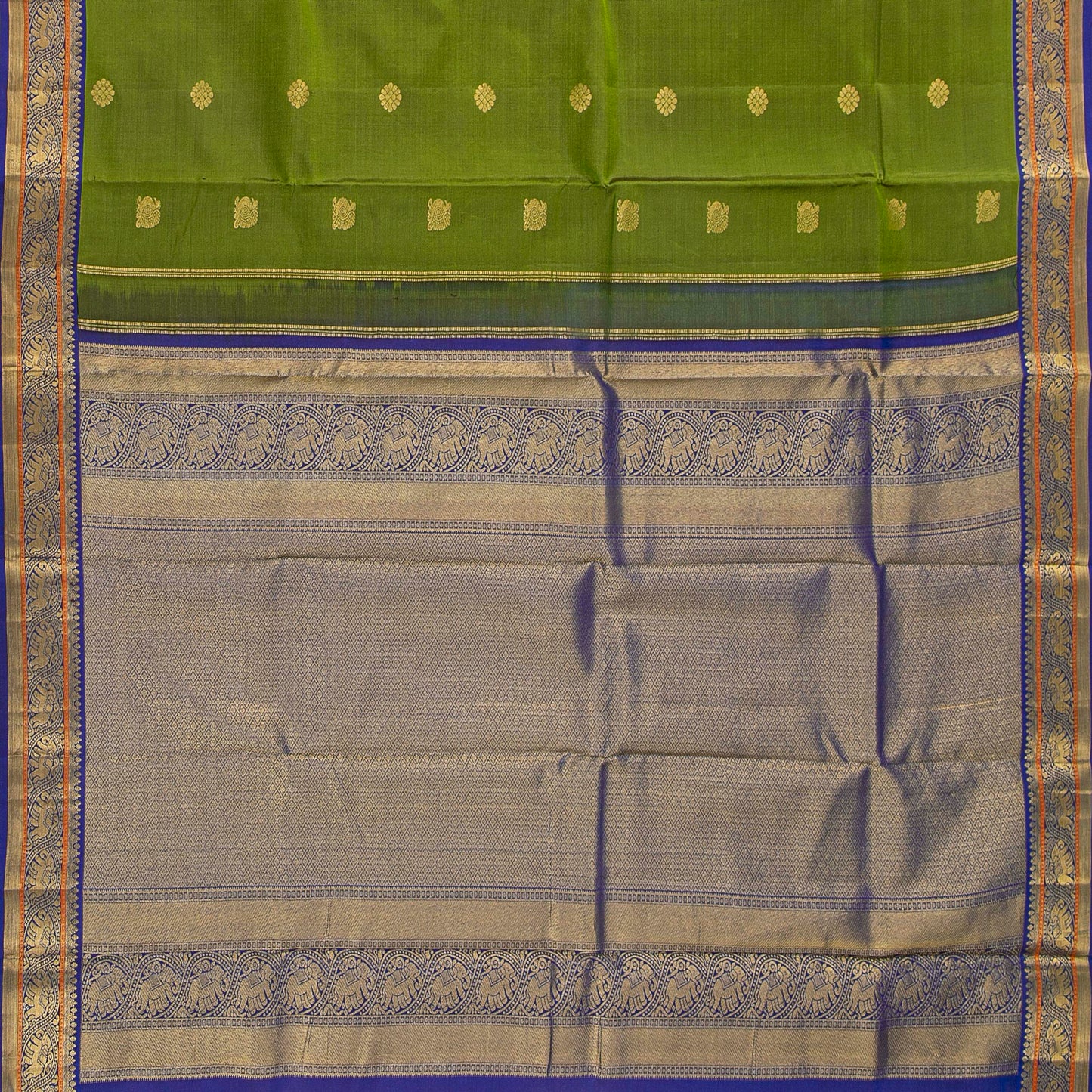Olive Green And Royal Blue Kanchipuram Silk Saree For Festive Wear PV NYC 1815