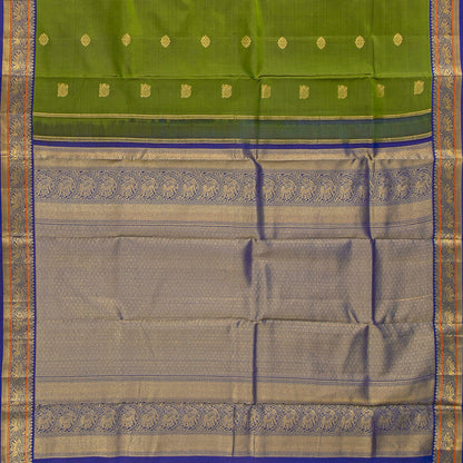 Olive Green And Royal Blue Kanchipuram Silk Saree For Festive Wear PV NYC 1815