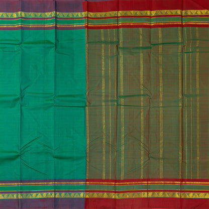Teal And Red Kanchipuram SIlk Saree For Festive Wear PV NYC 1813