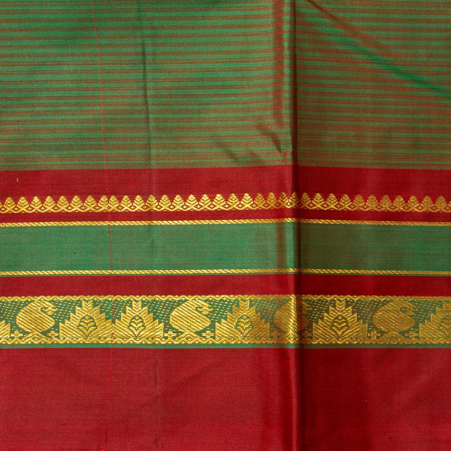 Teal And Red Kanchipuram SIlk Saree For Festive Wear PV NYC 1813