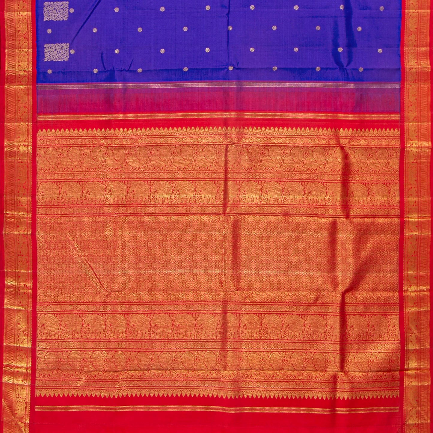 Blue And Red Kanchipuram Silk Saree For Festive Wear PV NYC 1846