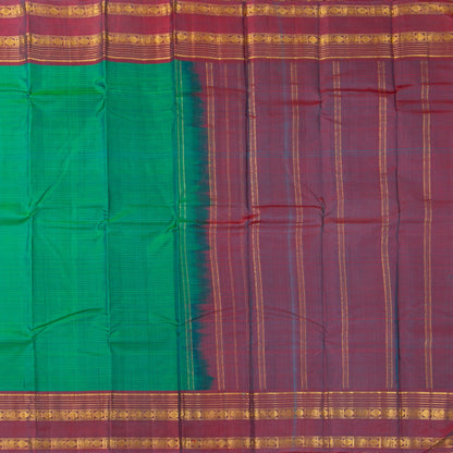 Green And Maroon Kanchipuram Silk Saree With Self Stripes For Festive Wear PV NYC 1817