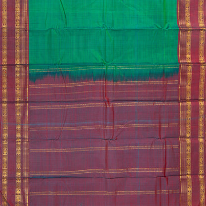 Green And Maroon Kanchipuram Silk Saree With Self Stripes For Festive Wear PV NYC 1817