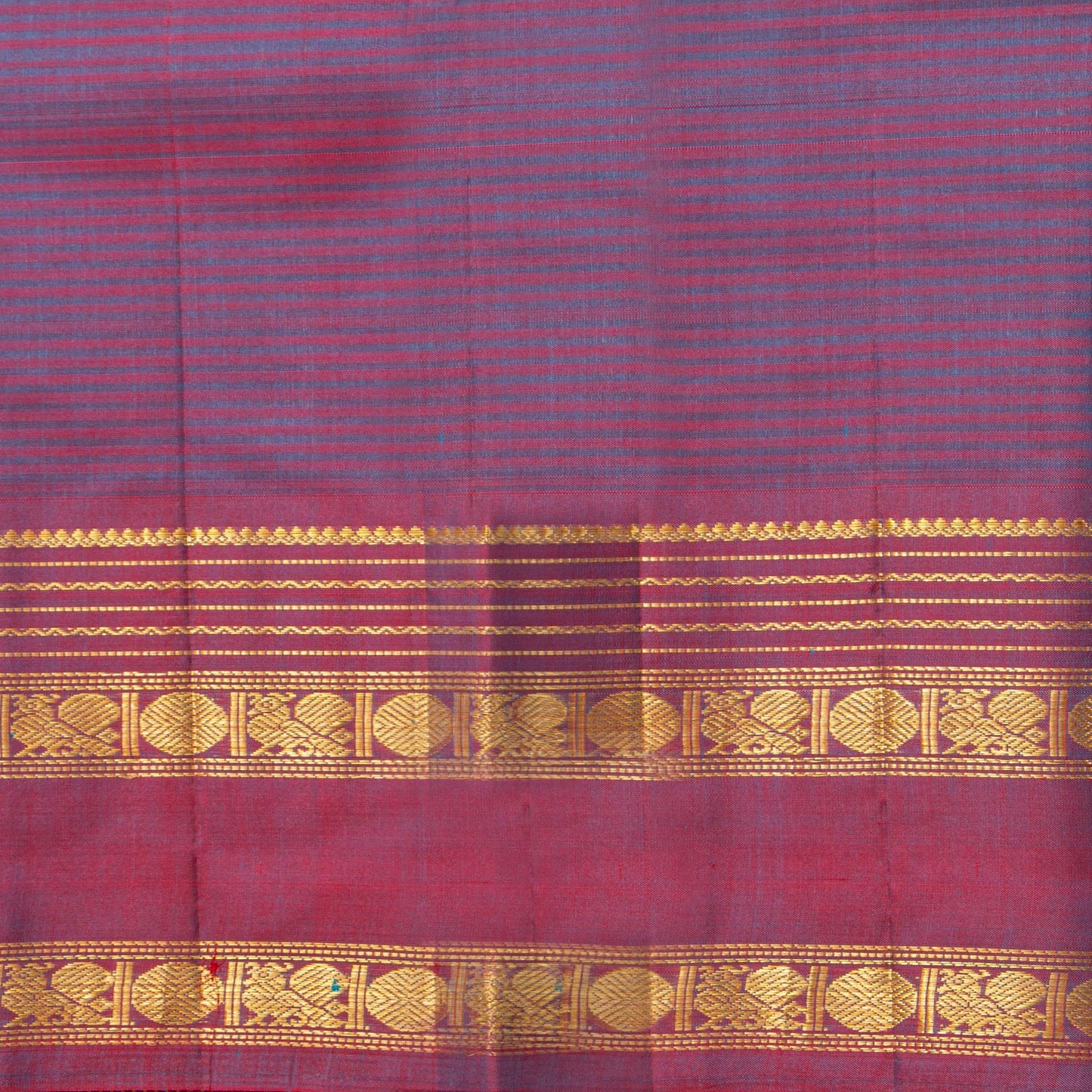 Green And Maroon Kanchipuram Silk Saree With Self Stripes For Festive Wear PV NYC 1817