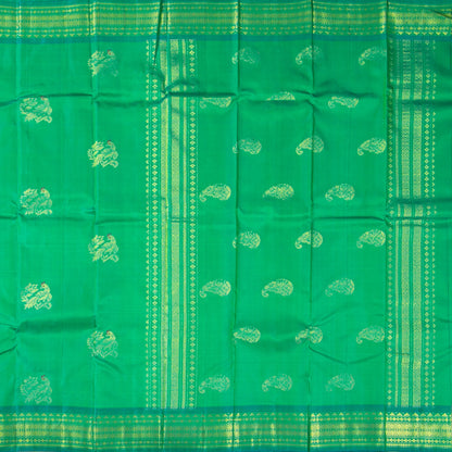 Green And Turquoise Kanchipuram Silk Saree With Meenakari Zari Buttas For Festive Wear PV NYC 1780