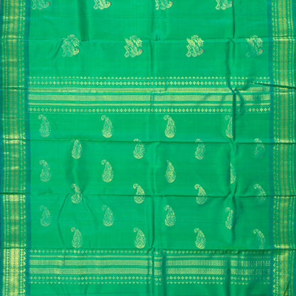 Green And Turquoise Kanchipuram Silk Saree With Meenakari Zari Buttas For Festive Wear PV NYC 1780