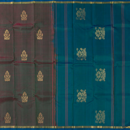 Brown And Teal Dual Shade Kanchipuram Silk Saree For Festive Wear PV NYC 1875