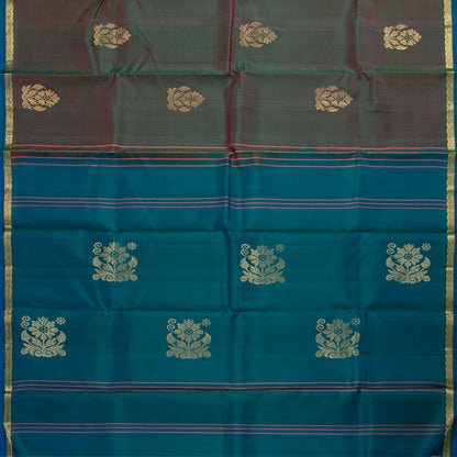 Brown And Teal Dual Shade Kanchipuram Silk Saree For Festive Wear PV NYC 1875