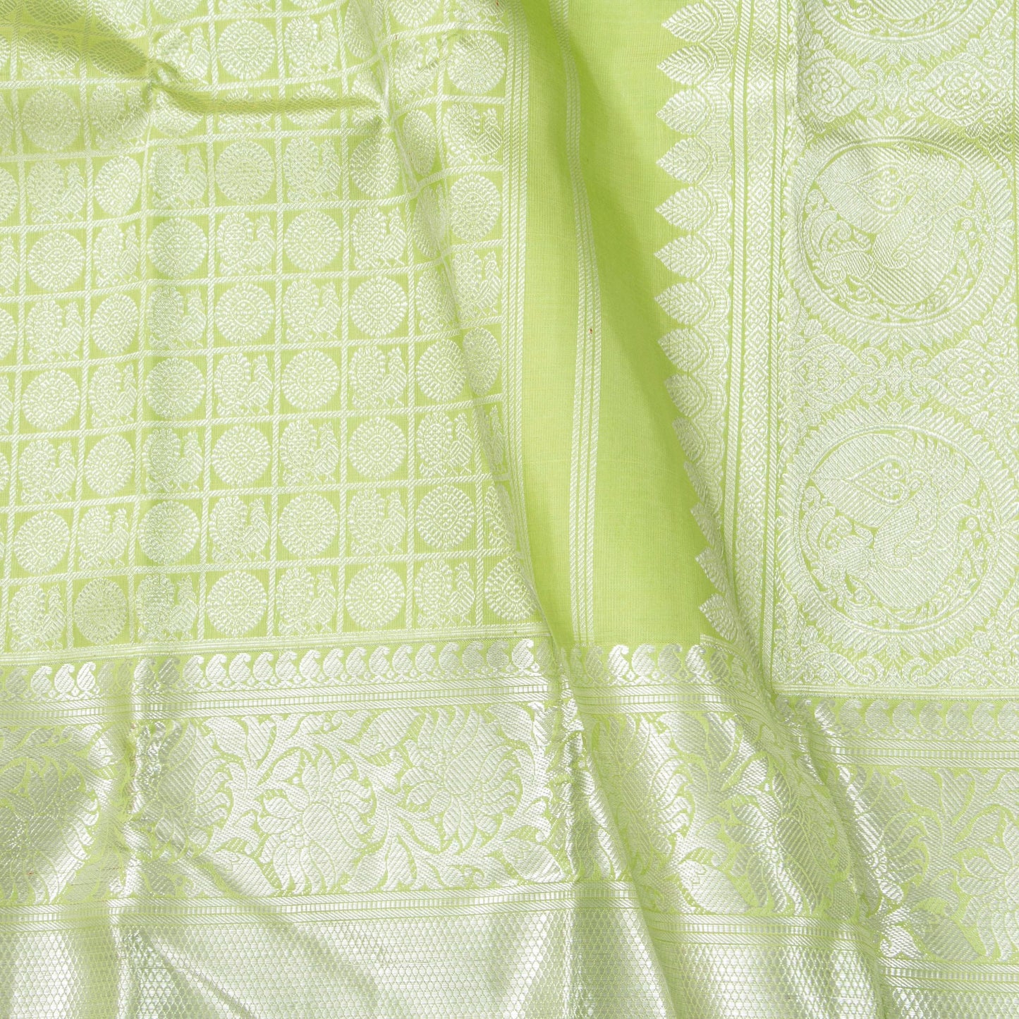 Pastel Green Kanchipuram Silk Saree For Festive Wear PV NYC 1902 - Silk Sari - Panjavarnam PV NYC 1902