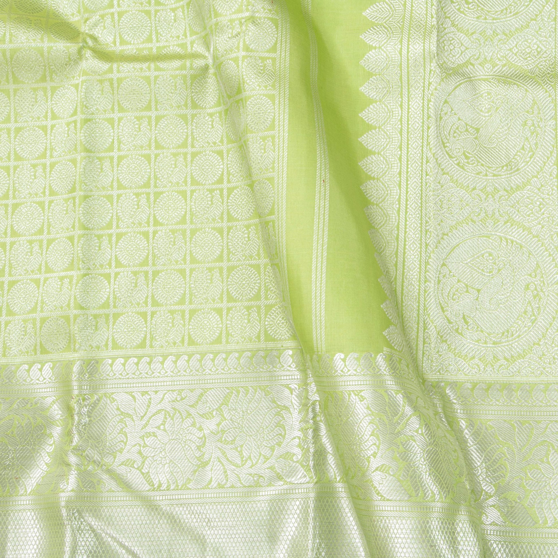 Pastel Green Kanchipuram Silk Saree For Festive Wear PV NYC 1902 - Silk Sari - Panjavarnam PV NYC 1902