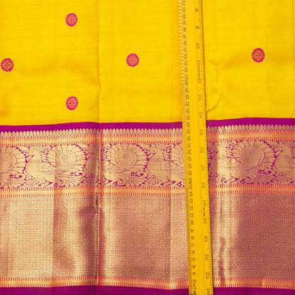 Yellow And Purple Kanchipuram Silk Saree With Long Border For Wedding Wear PV NYC 1799 - Silk Sari - Panjavarnam PV NYC 1799