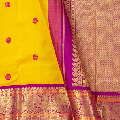 Yellow And Purple Kanchipuram Silk Saree With Long Border For Wedding Wear PV NYC 1799 - Silk Sari - Panjavarnam PV NYC 1799