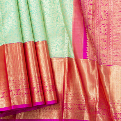 Pastel Green And Pink Kanchipuram Silk Saree For Bridal Wear PV NYC 1833