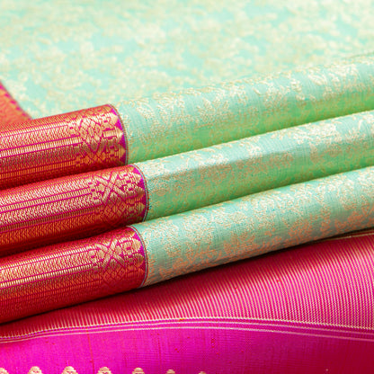 Pastel Green And Pink Kanchipuram Silk Saree For Bridal Wear PV NYC 1833