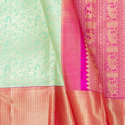 Pastel Green And Pink Kanchipuram Silk Saree For Bridal Wear PV NYC 1833