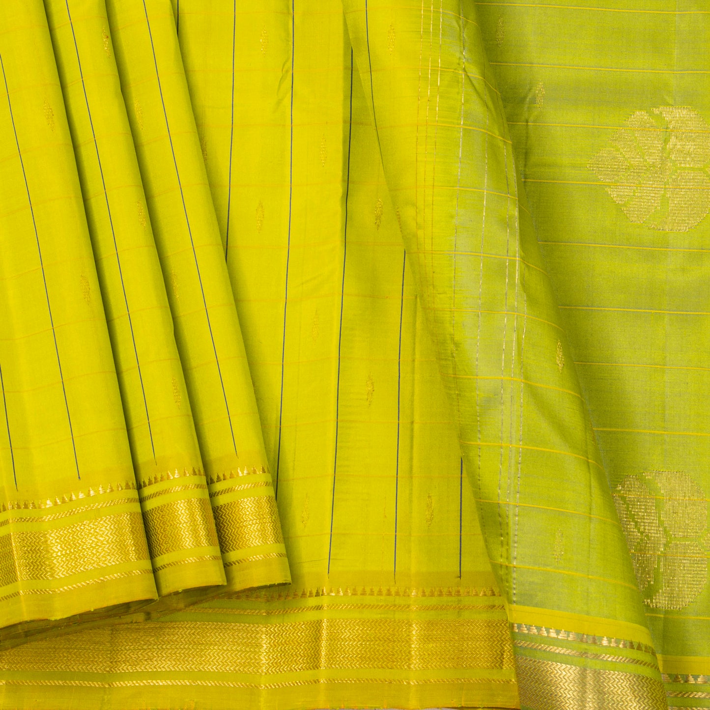 Light Green And Olive Kanchipuram Silk Saree For Festive Wear PV NYC 1861