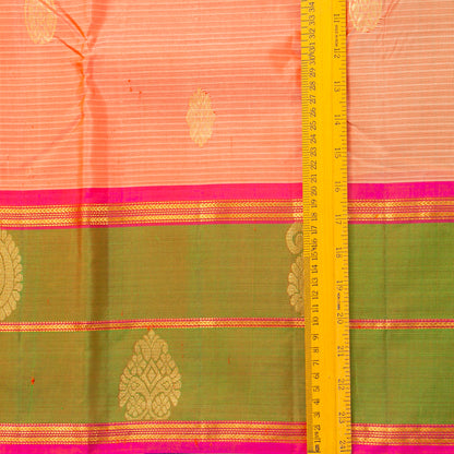 Peach And Green Kanchipuram Silk Saree With Self Stripes For Festive Wear PV NYC 1859