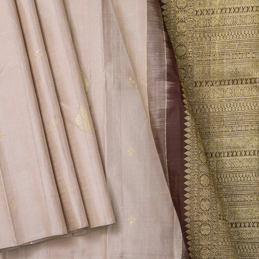 Beige And Brown Borderless Kanchipuram Silk Saree For Festive Wear PV NYC 1810