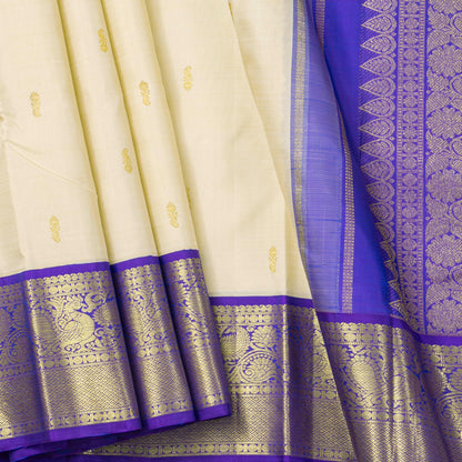 Cream And Violet Kanchipuram Silk Saree For Festive Wear PV NYC 1748