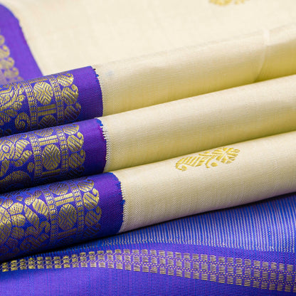 Cream And Violet Kanchipuram Silk Saree For Festive Wear PV NYC 1748