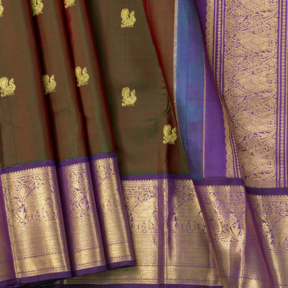 Manthulir Green And Purple Kanchipuram Silk Saree With Annapakshi Motifs For Wwdding Wear PV NYC 1845