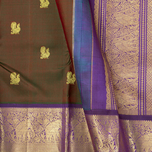 Manthulir Green And Purple Kanchipuram Silk Saree With Annapakshi Motifs For Wwdding Wear PV NYC 1845