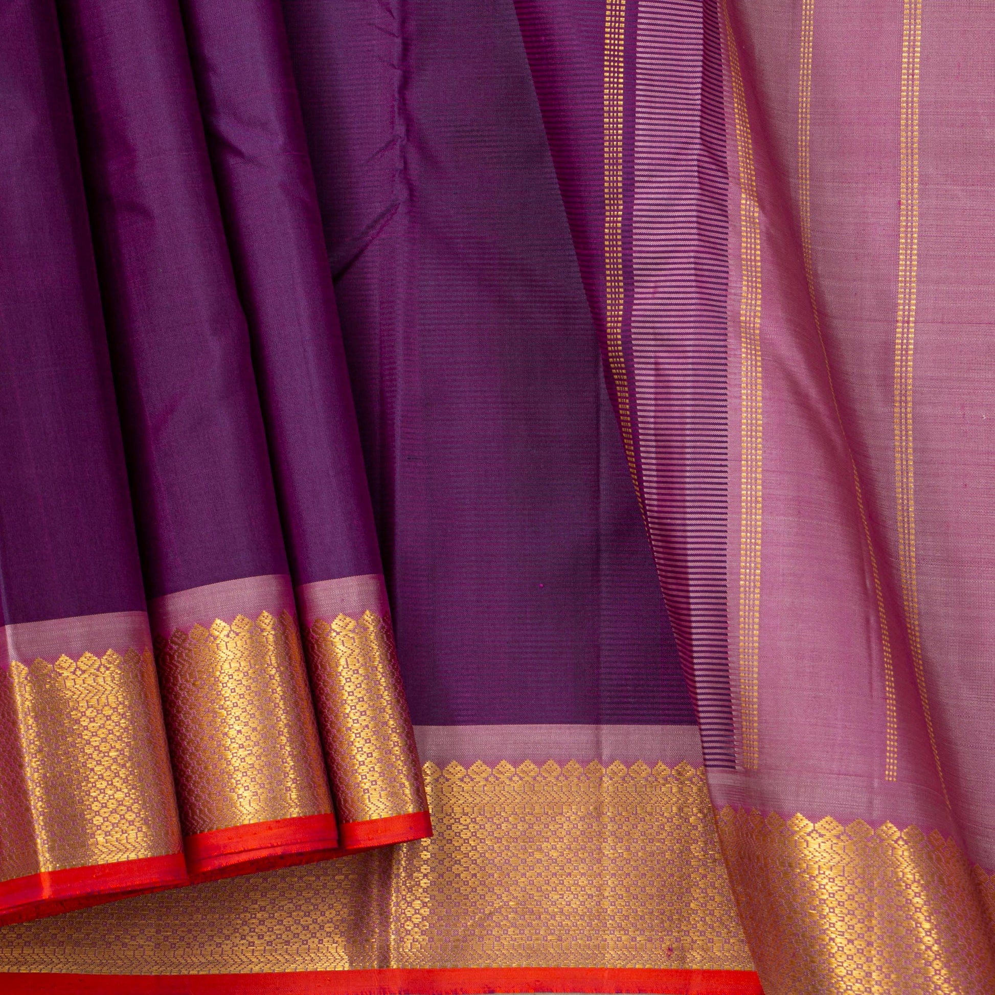 Purple And Pastel Pink Kanchipuram Silk Saree For Festive Wear PV NYC 1777 - Silk Sari - Panjavarnam PV NYC 1777