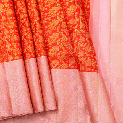 Orange And Pastel Pink Kanchipuram Silk Saree For Bridal Wear PV NYC 1764 - Silk Sari - Panjavarnam PV NYC 1764