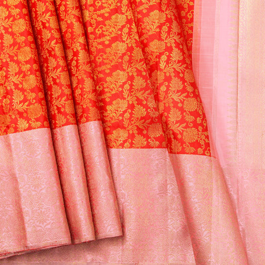 Orange And Pastel Pink Kanchipuram Silk Saree For Bridal Wear PV NYC 1764 - Silk Sari - Panjavarnam PV NYC 1764