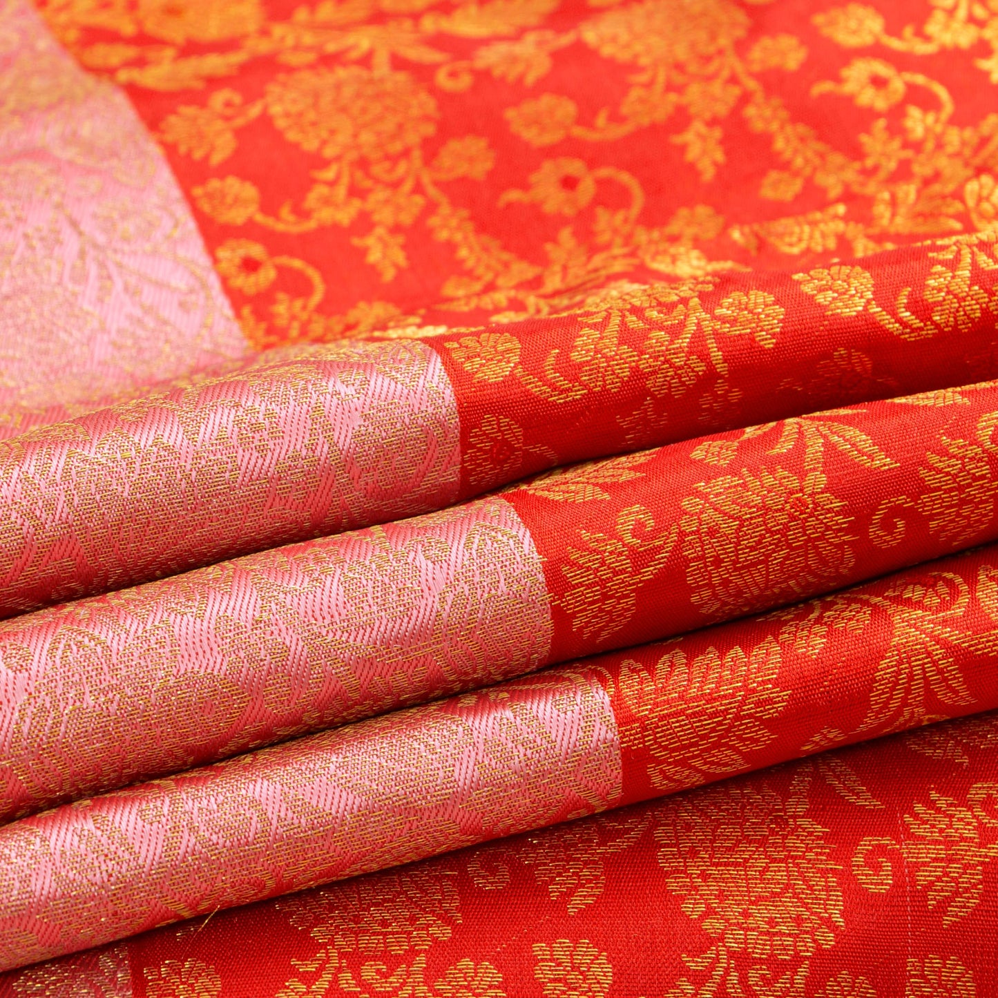 Orange And Pastel Pink Kanchipuram Silk Saree For Bridal Wear PV NYC 1764 - Silk Sari - Panjavarnam PV NYC 1764