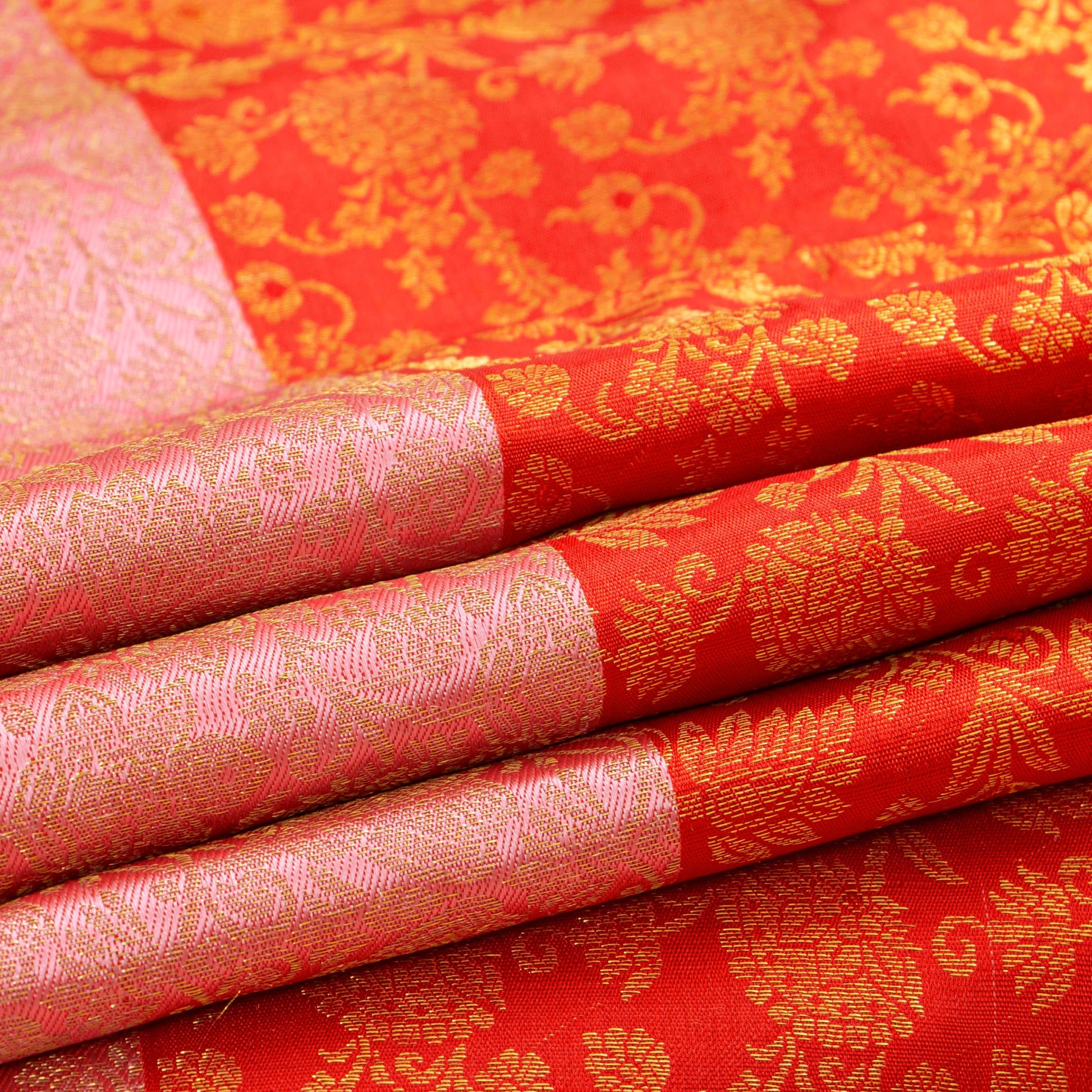 Orange And Pastel Pink Kanchipuram Silk Saree For Bridal Wear PV NYC 1764 - Silk Sari - Panjavarnam PV NYC 1764