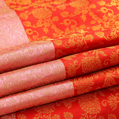 Orange And Pastel Pink Kanchipuram Silk Saree For Bridal Wear PV NYC 1764 - Silk Sari - Panjavarnam PV NYC 1764