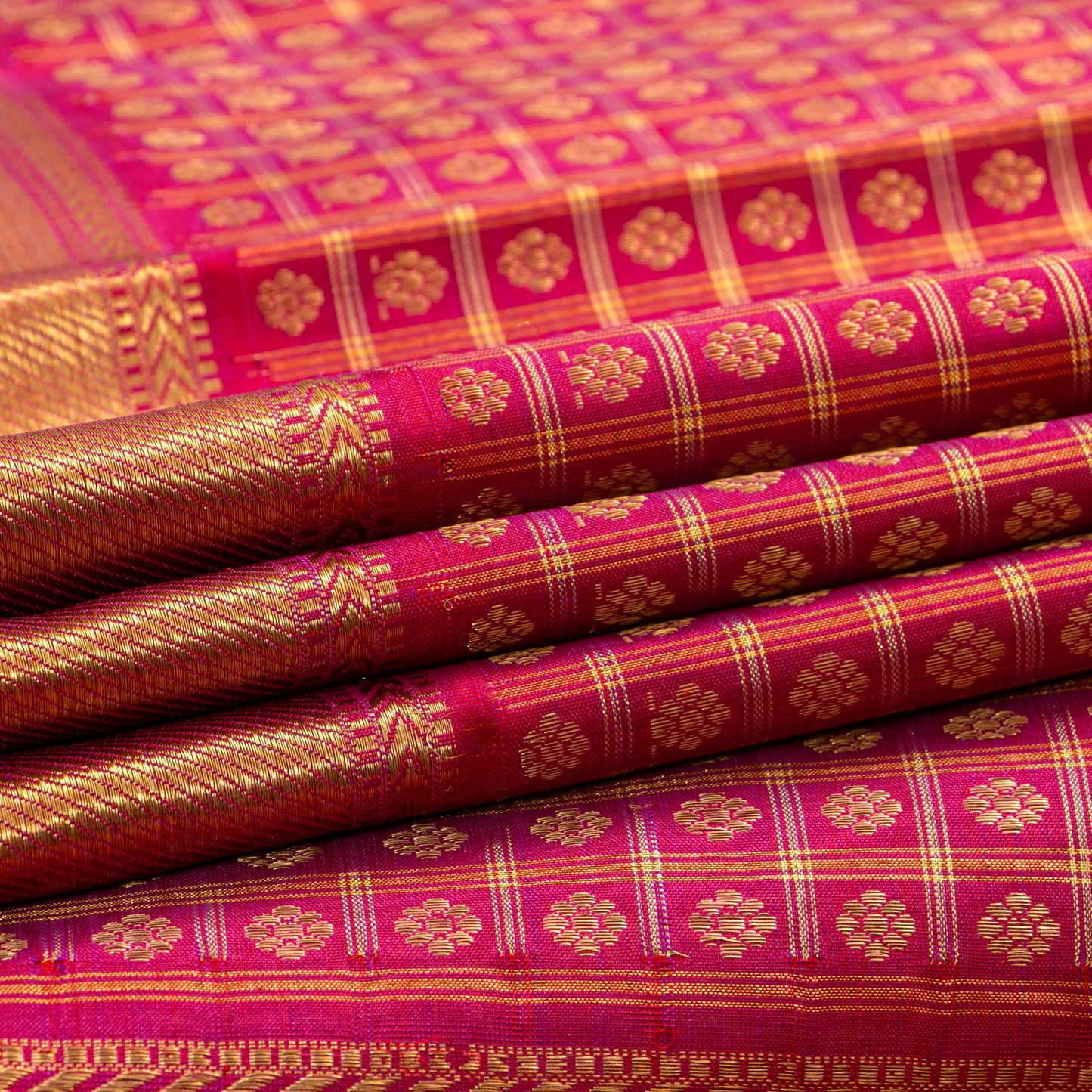 Dark Pink Kanchipuram Silk Saree In Aiyiram Butta Design For Bridal Wear PV NYC 1893
