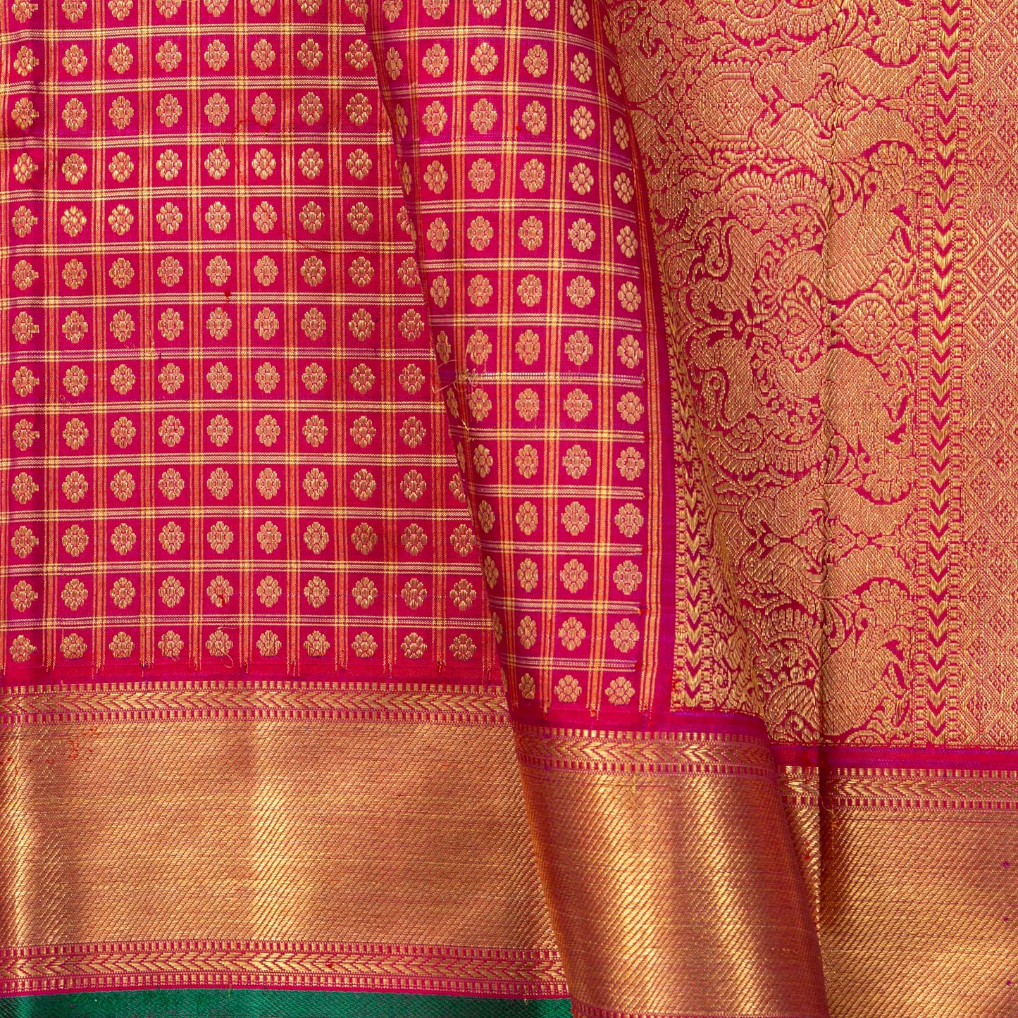 Dark Pink Kanchipuram Silk Saree In Aiyiram Butta Design For Bridal Wear PV NYC 1893