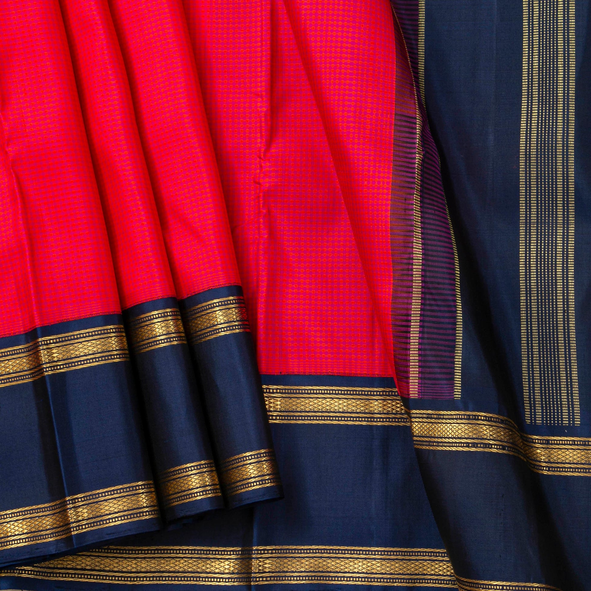 Pink And Navy Blue Kanchipuram Silk Saree For Festive Wear PV NYC 1905 - Silk Sari - Panjavarnam PV NYC 1905