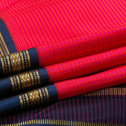 Pink And Navy Blue Kanchipuram Silk Saree For Festive Wear PV NYC 1905 - Silk Sari - Panjavarnam PV NYC 1905