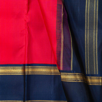 Pink And Navy Blue Kanchipuram Silk Saree For Festive Wear PV NYC 1905 - Silk Sari - Panjavarnam PV NYC 1905