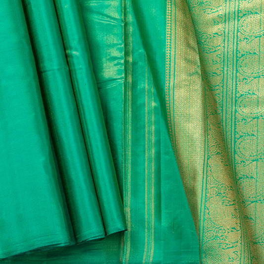 Teal Tissue Kanchipuram Silk Saree Without Border For Festive Wear PV NYC 1853