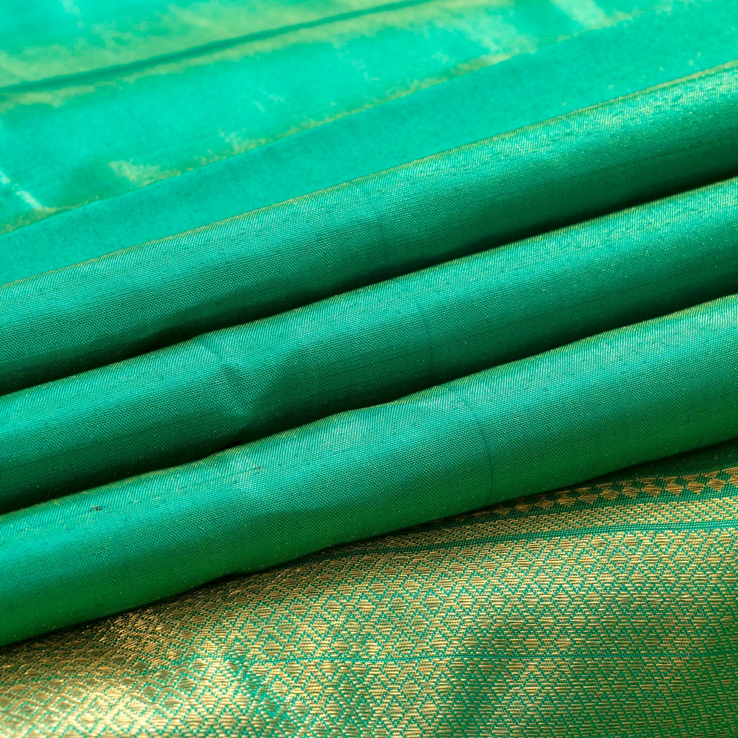 Teal Tissue Kanchipuram Silk Saree Without Border For Festive Wear PV NYC 1853