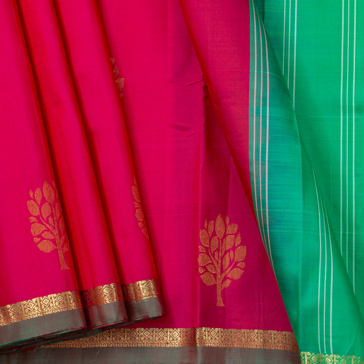 Pink And Green Kanchipuram Silk Saree For Festive Wear PV NYC 1874