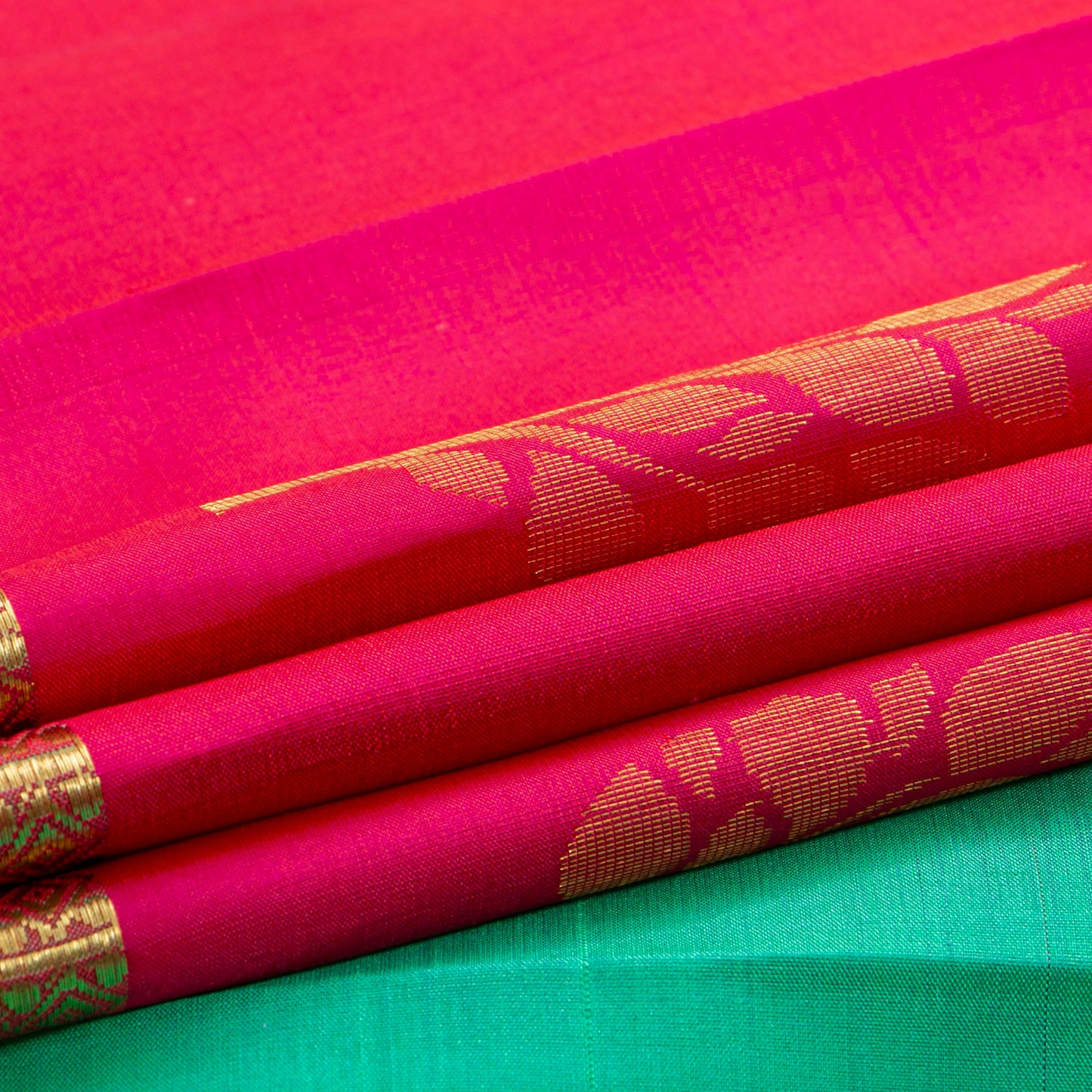 Pink And Green Kanchipuram Silk Saree For Festive Wear PV NYC 1874
